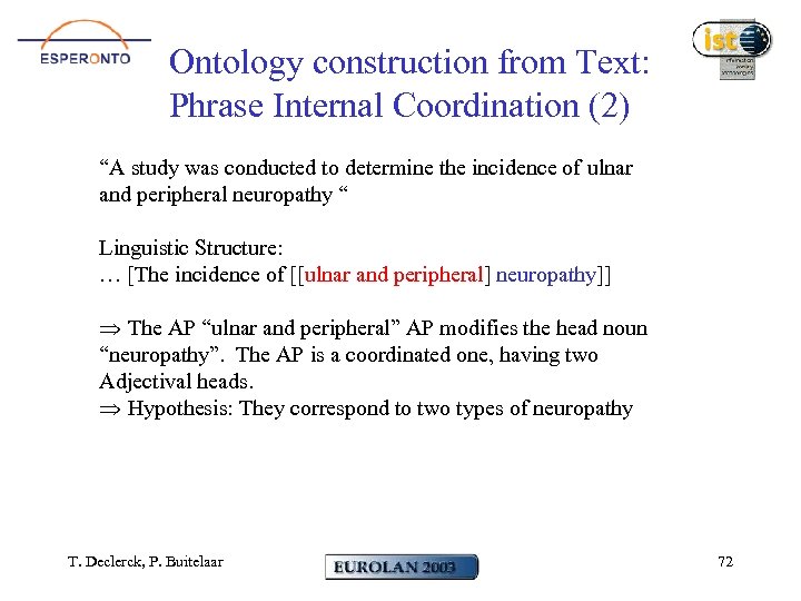 Ontology construction from Text: Phrase Internal Coordination (2) “A study was conducted to determine