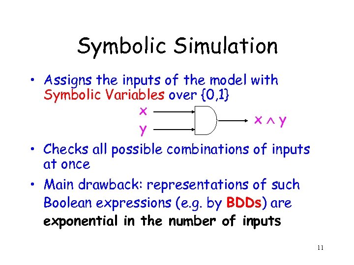 Symbolic Simulation • Assigns the inputs of the model with Symbolic Variables over {0,