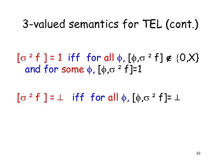 3 -valued semantics for TEL (cont. ) [ ² f ] = 1 iff