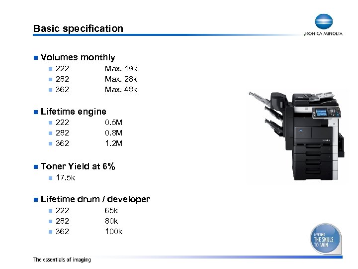 Basic specification n Volumes monthly n n n 222 282 362 0. 5 M