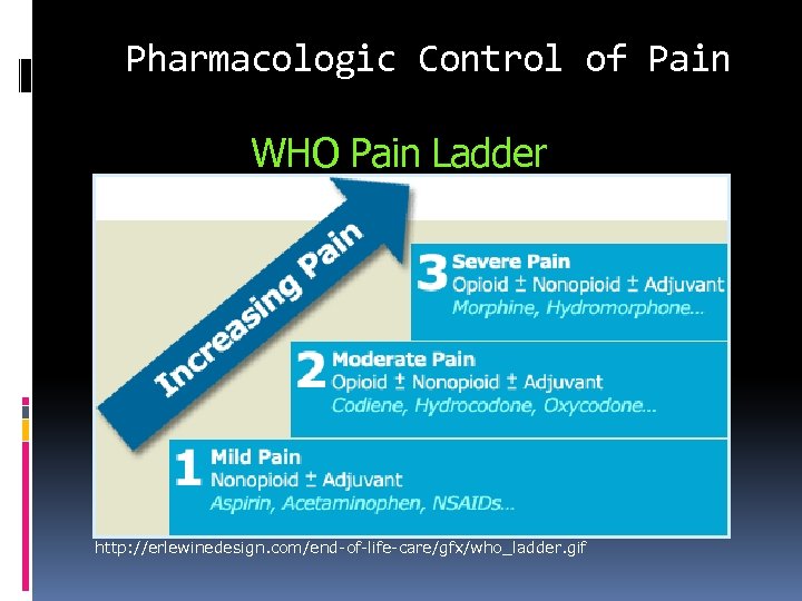 Pharmacologic Control of Pain WHO Pain Ladder http: //erlewinedesign. com/end-of-life-care/gfx/who_ladder. gif 