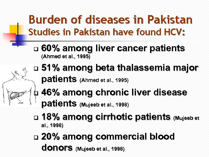 Burden of diseases in Pakistan Studies in Pakistan have found HCV: q 60% among