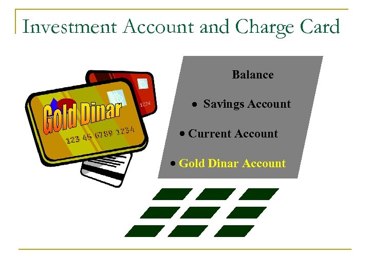 Investment Account and Charge Card Balance Savings Account Current Account Gold Dinar Account 