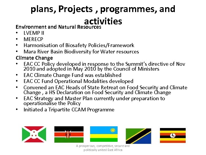 plans, Projects , programmes, and activities Environment and Natural Resources • LVEMP II •