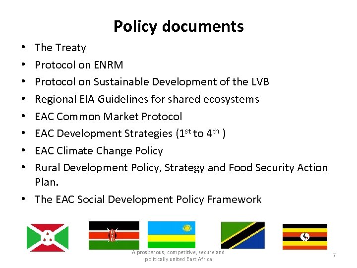 Policy documents The Treaty Protocol on ENRM Protocol on Sustainable Development of the LVB