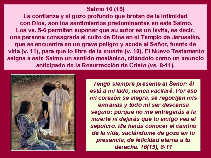 Salmo 16 (15) La confianza y el gozo profundo que brotan de la intimidad