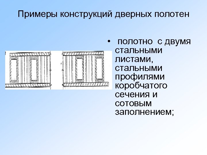 Примеры конструкций дверных полотен • полотно с двумя стальными листами, стальными профилями коробчатого сечения