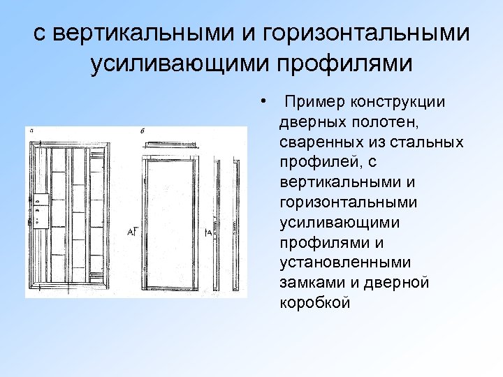 с вертикальными и горизонтальными усиливающими профилями • Пример конструкции дверных полотен, сваренных из стальных