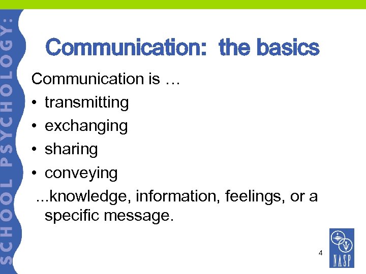 Communication: the basics Communication is … • transmitting • exchanging • sharing • conveying.