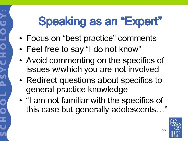 Speaking as an “Expert” • Focus on “best practice” comments • Feel free to
