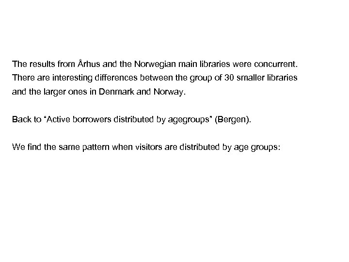The results from Århus and the Norwegian main libraries were concurrent. There are interesting