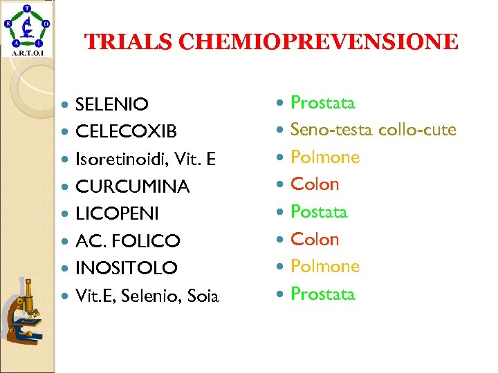 TRIALS CHEMIOPREVENSIONE SELENIO CELECOXIB Isoretinoidi, Vit. E CURCUMINA LICOPENI AC. FOLICO INOSITOLO Vit. E,