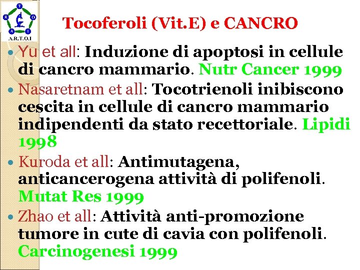 Tocoferoli (Vit. E) e CANCRO Yu et all: Induzione di apoptosi in cellule di