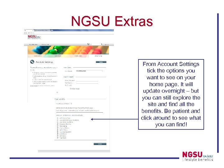 NGSU Extras From Account Settings tick the options you want to see on your