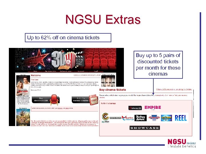 NGSU Extras Up to 62% off on cinema tickets Buy up to 5 pairs