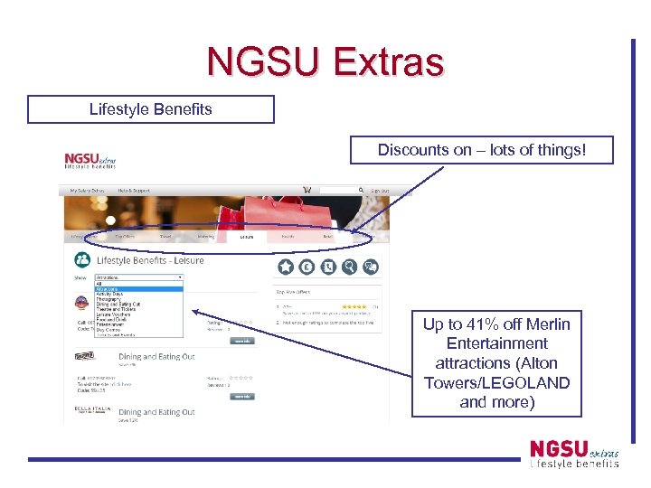 NGSU Extras Lifestyle Benefits Discounts on – lots of things! Up to 41% off