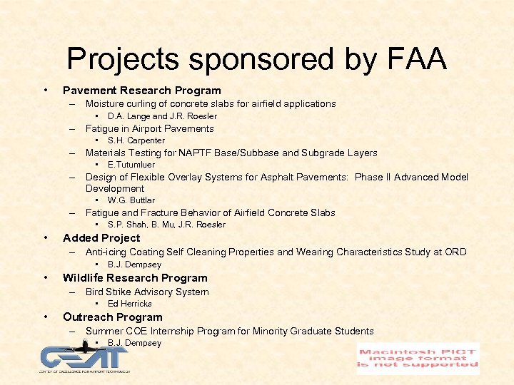 Projects sponsored by FAA • Pavement Research Program – Moisture curling of concrete slabs