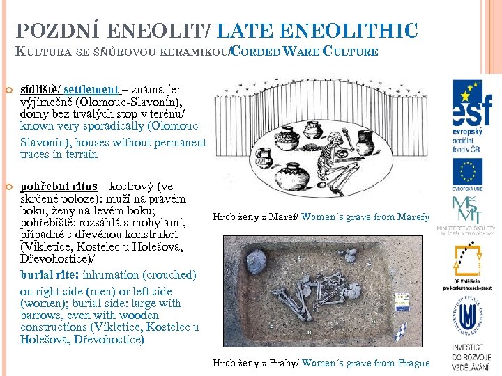 POZDNÍ ENEOLIT/ LATE ENEOLITHIC KULTURA SE ŠŇŮROVOU KERAMIKOU/CORDED WARE CULTURE sídliště/ settlement – známa