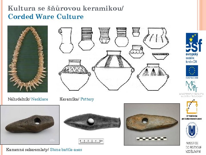 Kultura se šňůrovou keramikou/ Corded Ware Culture Náhrdelník/ Necklace Keramika/ Pottery Kamenné sekeromlaty/ Stone