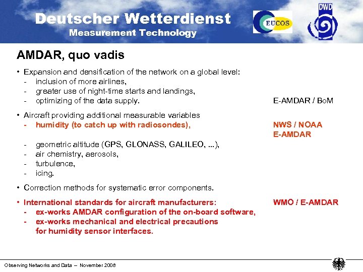 Deutscher Wetterdienst Measurement Technology AMDAR, quo vadis • Expansion and densification of the network
