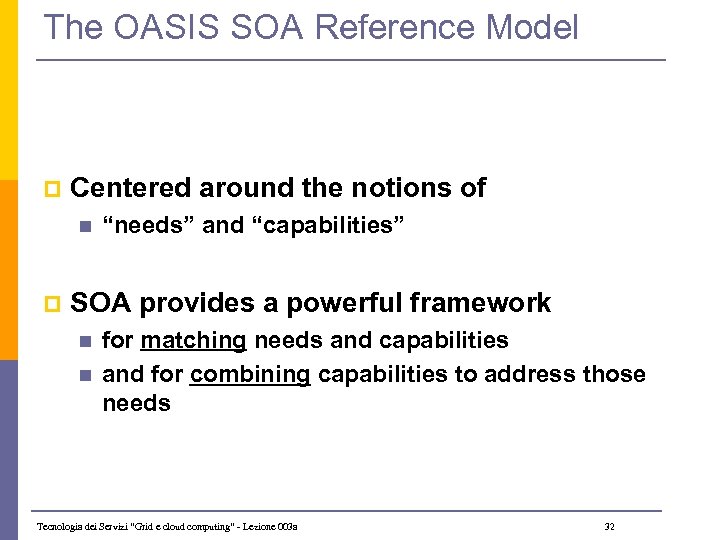 The OASIS SOA Reference Model p Centered around the notions of n p “needs”