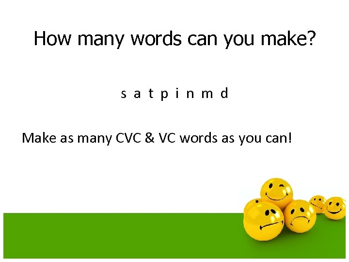 How many words can you make? s a t p i n m d