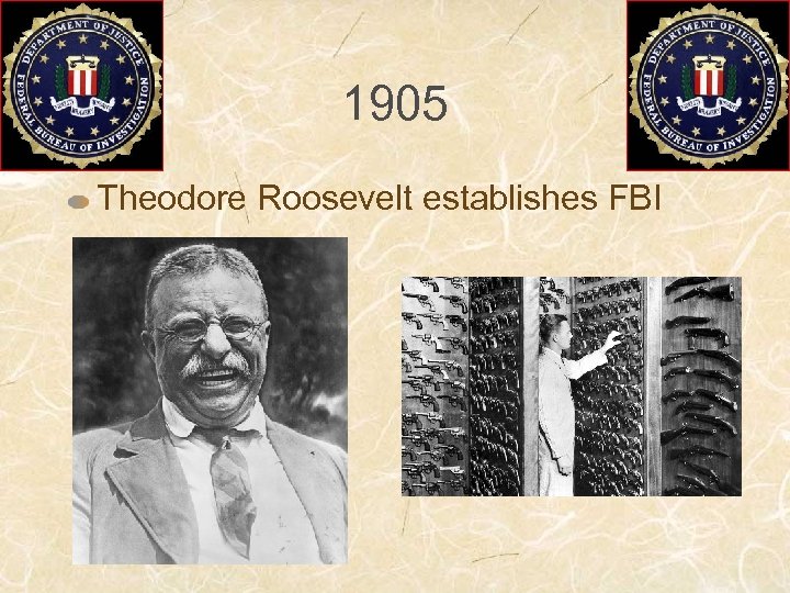 1905 Theodore Roosevelt establishes FBI 