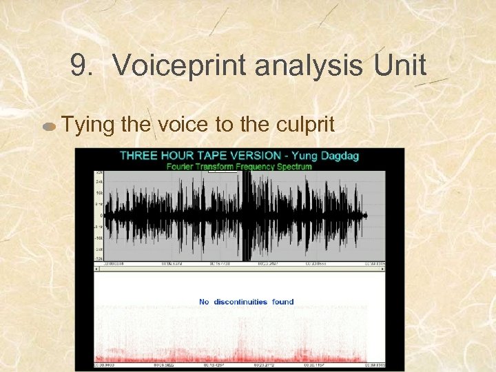 9. Voiceprint analysis Unit Tying the voice to the culprit 
