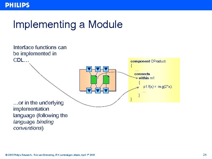 Implementing a Module Interface functions can be implemented in CDL… …or in the underlying