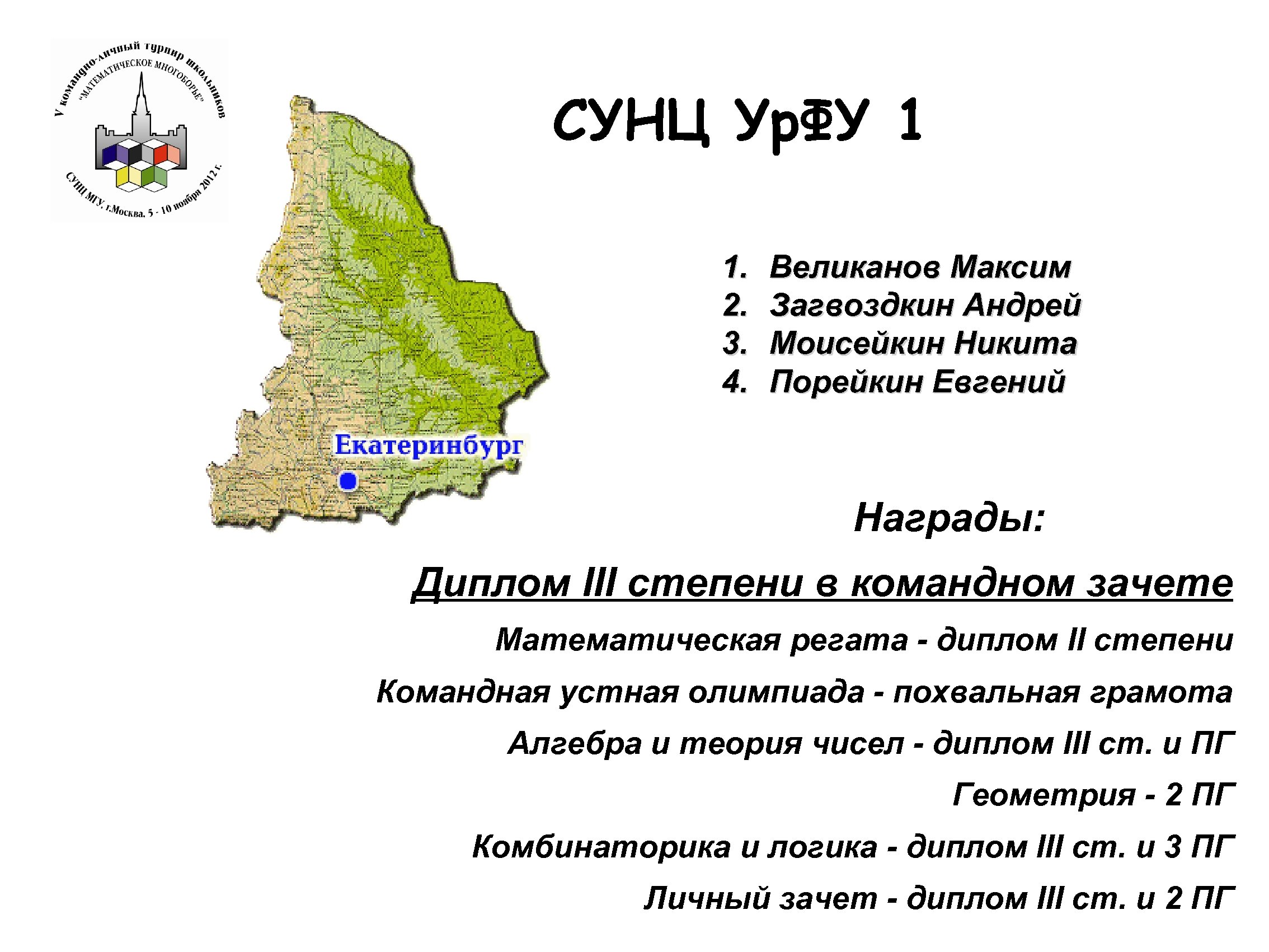 СУНЦ Ур. ФУ 1 1. 2. 3. 4. Великанов Максим Загвоздкин Андрей Моисейкин Никита