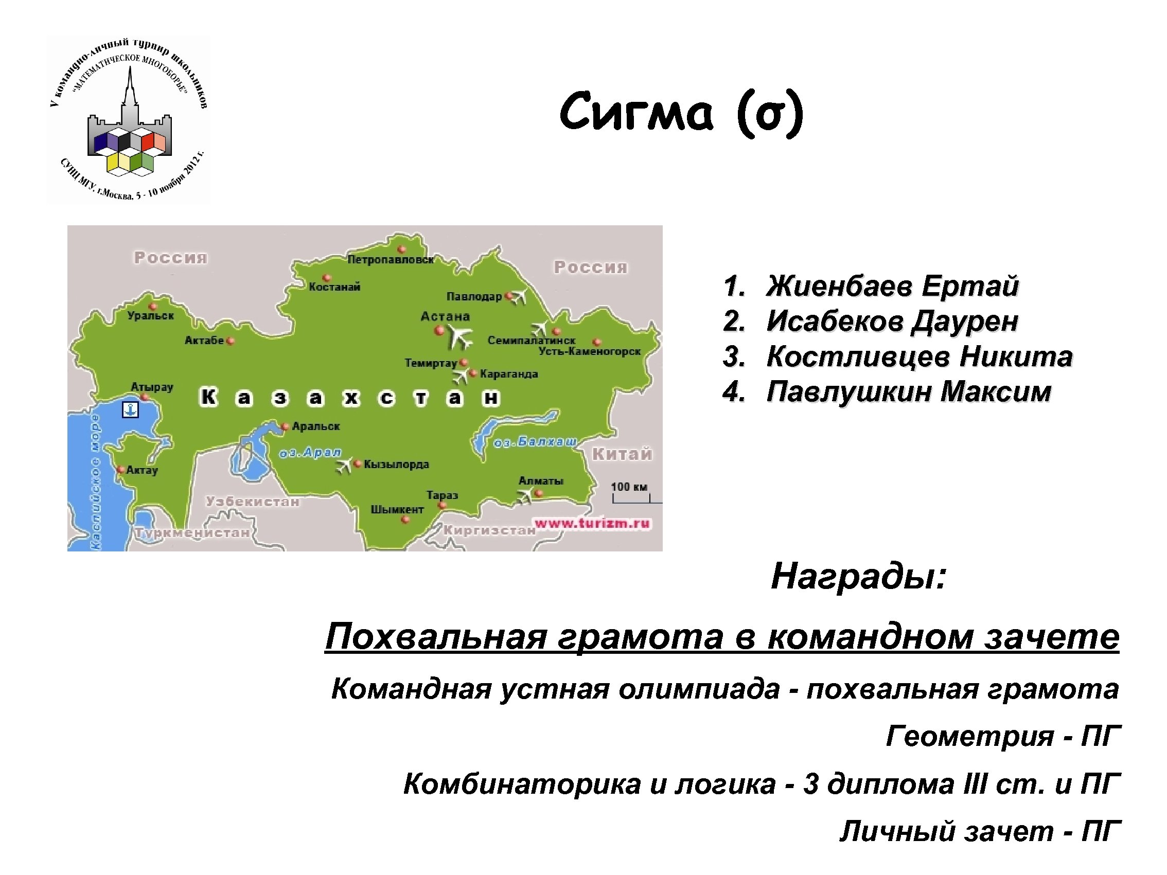 Сигма (σ) 1. 2. 3. 4. Жиенбаев Ертай Исабеков Даурен Костливцев Никита Павлушкин Максим