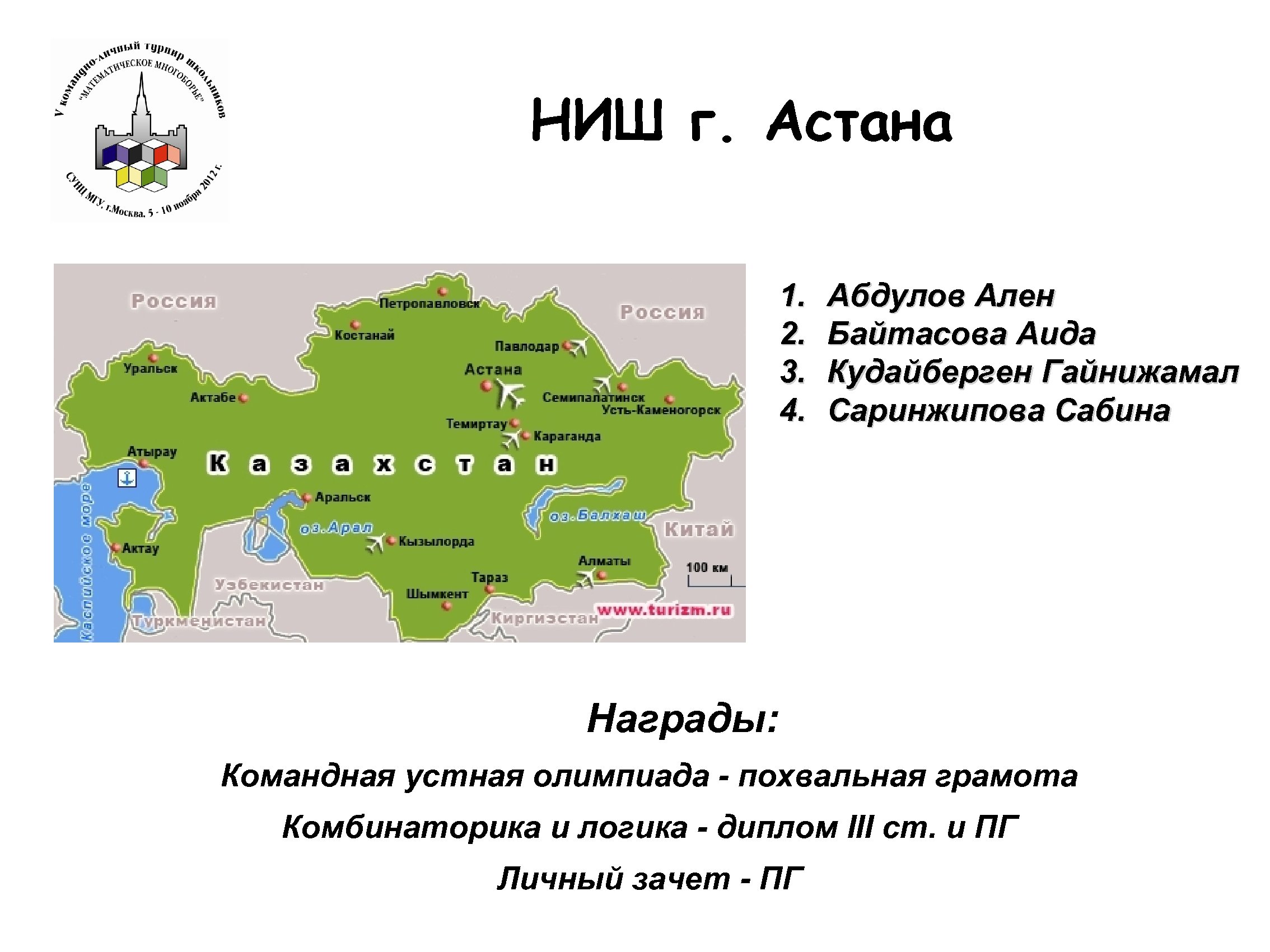 НИШ г. Астана 1. 2. 3. 4. Абдулов Ален Байтасова Аида Кудайберген Гайнижамал Саринжипова