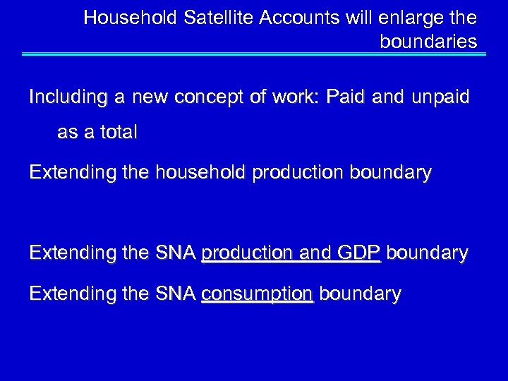 Household Satellite Accounts will enlarge the boundaries Including a new concept of work: Paid