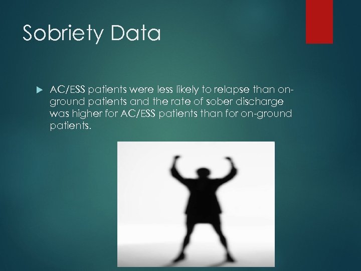 Sobriety Data AC/ESS patients were less likely to relapse than onground patients and the