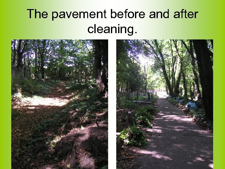 The pavement before and after cleaning. 