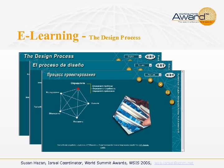 E-Learning - The Design Process Susan Hazan, Israel Coordinator, World Summit Awards, WSIS 2005,