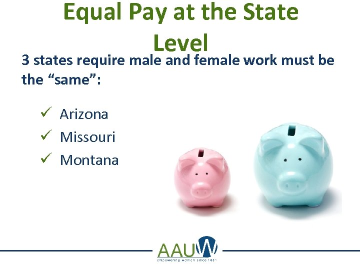 Equal Pay at the State Level 3 states require male and female work must