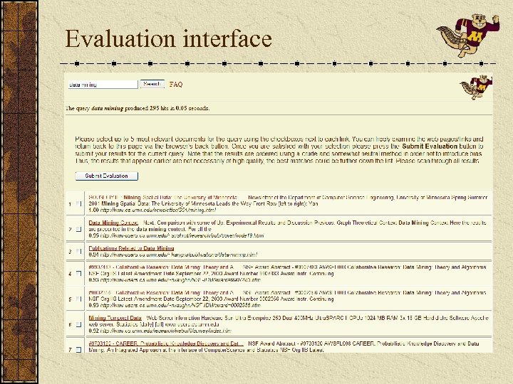 Evaluation interface 