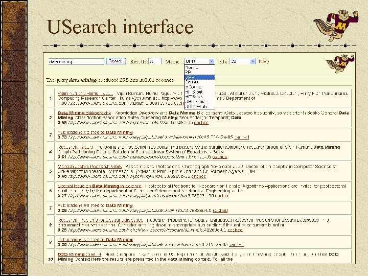 USearch interface 