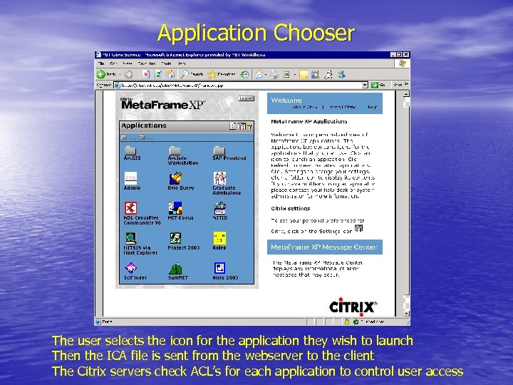 Application Chooser The user selects the icon for the application they wish to launch