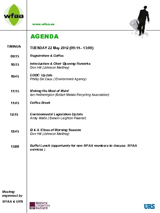 www. wfaa. eu AGENDA TIMINGS TUESDAY 22 May 2012 (09: 15– 13: 00) 09: