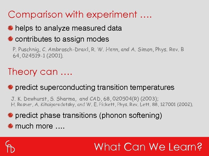 Comparison with experiment …. helps to analyze measured data contributes to assign modes P.