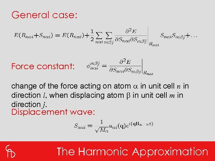 General case: Force constant: change of the force acting on atom a in unit