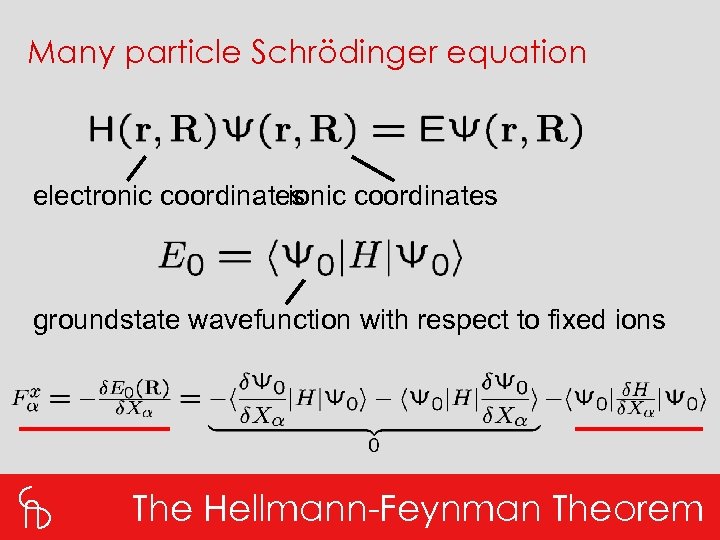 Many particle Schrödinger equation electronic coordinates ionic coordinates groundstate wavefunction with respect to fixed