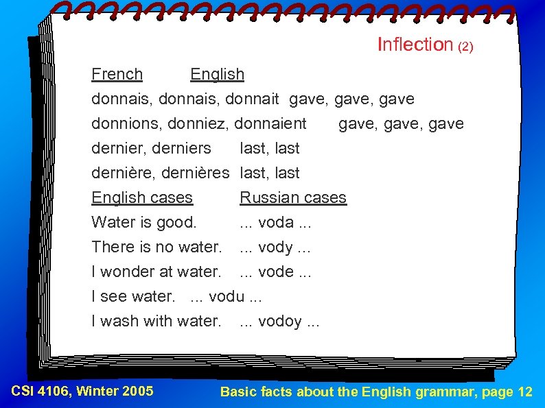 Inflection (2) French English donnais, donnait gave, gave donnions, donniez, donnaient gave, gave dernier,