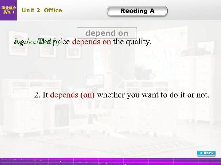 职业综合 英语 1 Unit 2 Office Reading A depend on be decided by e.