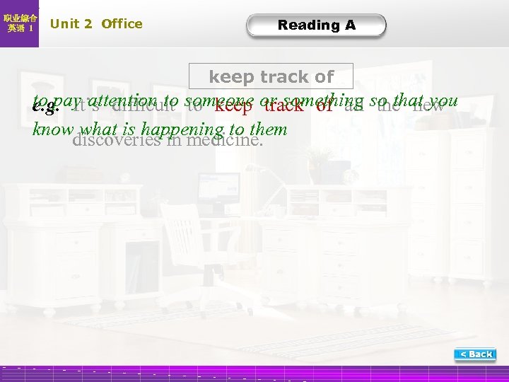 职业综合 英语 1 Unit 2 Office Reading A keep track of to pay attention