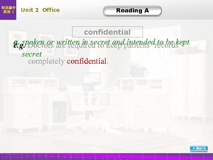 职业综合 英语 1 Unit 2 Office Reading A confidential a. spoken or are required