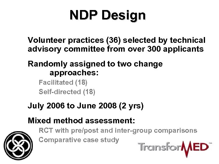 NDP Design Volunteer practices (36) selected by technical advisory committee from over 300 applicants