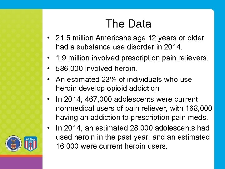 The Data • 21. 5 million Americans age 12 years or older had a